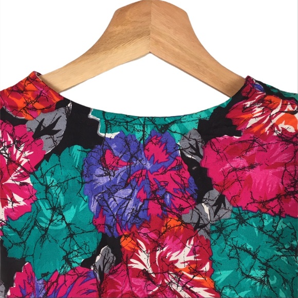 Vintage 90s Floral Abstract Rayon Blouse Top Shirt - Picture 3 of 4